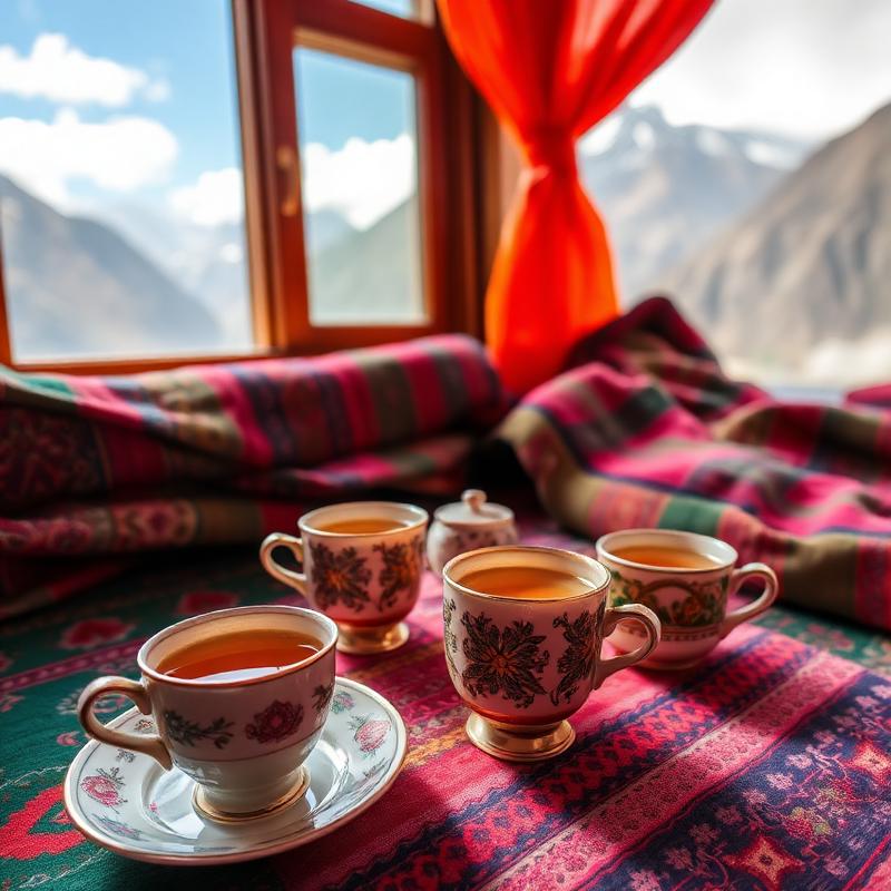 Traditional tea with mountain view